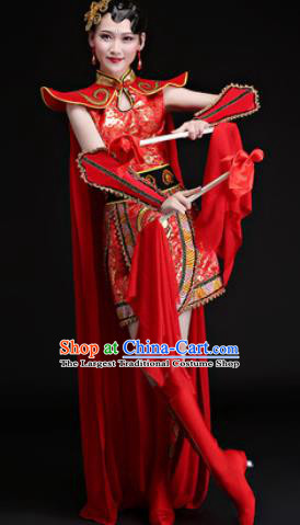 Chinese Traditional Folk Dance Yangko Costumes Drum Dance Group Dance Red Dress for Women