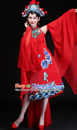 Chinese Traditional Folk Dance Yangko Costumes Drum Dance Red Dress for Women