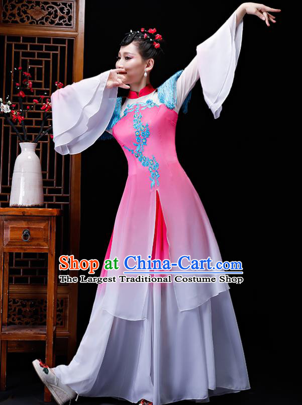 Chinese Traditional Classical Dance Costumes Umbrella Dance Group Dance Pink Dress for Women