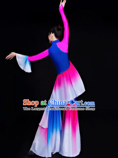 Chinese Traditional Folk Dance Yangko Costumes Group Dance Rosy Dress for Women