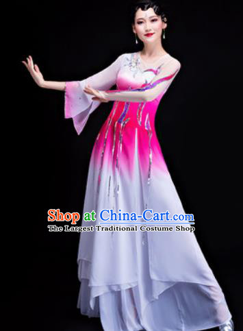 Chinese Traditional Classical Dance Lotus Dance Costumes Umbrella Dance Pink Dress for Women