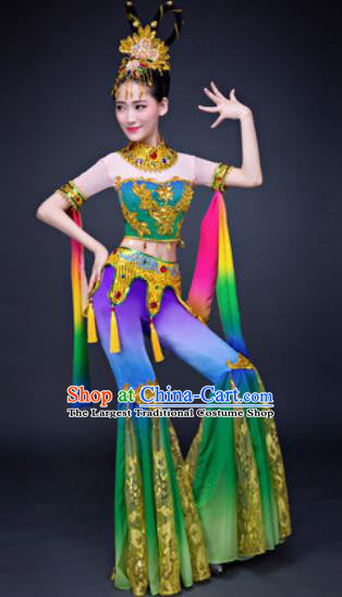 Chinese Traditional Umbrella Dance Costumes Classical Dance Dunhuang Flying Apsaras Dance Green Dress for Women
