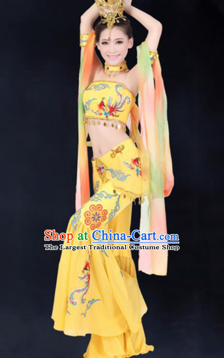 Chinese Traditional Umbrella Dance Costumes Classical Dance Dunhuang Flying Apsaras Dance Yellow Dress for Women