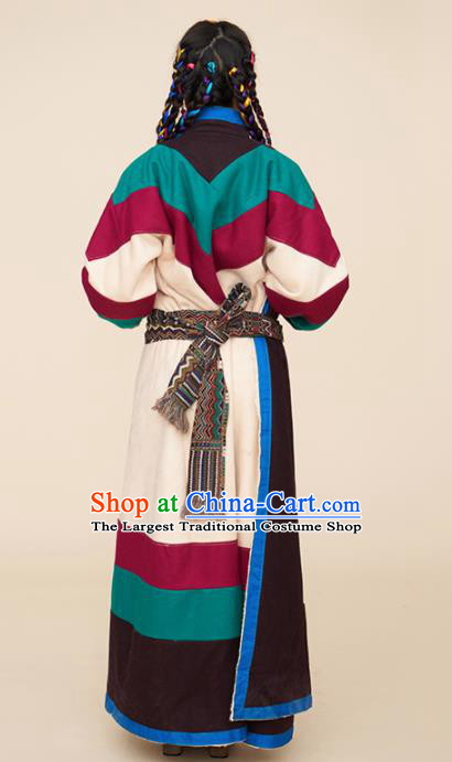 Traditional Chinese Zang Nationality Dance Costumes Ethnic Folk Dance Tibetan Robe for Women