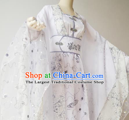 Traditional Chinese Tang Dynasty Aristocratic Lady Costumes Ancient Cosplay Princess White Hanfu Dress for Women