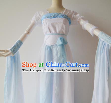 Traditional Chinese Han Dynasty Aristocratic Lady Costumes Ancient Cosplay Swordswoman White Hanfu Dress for Women