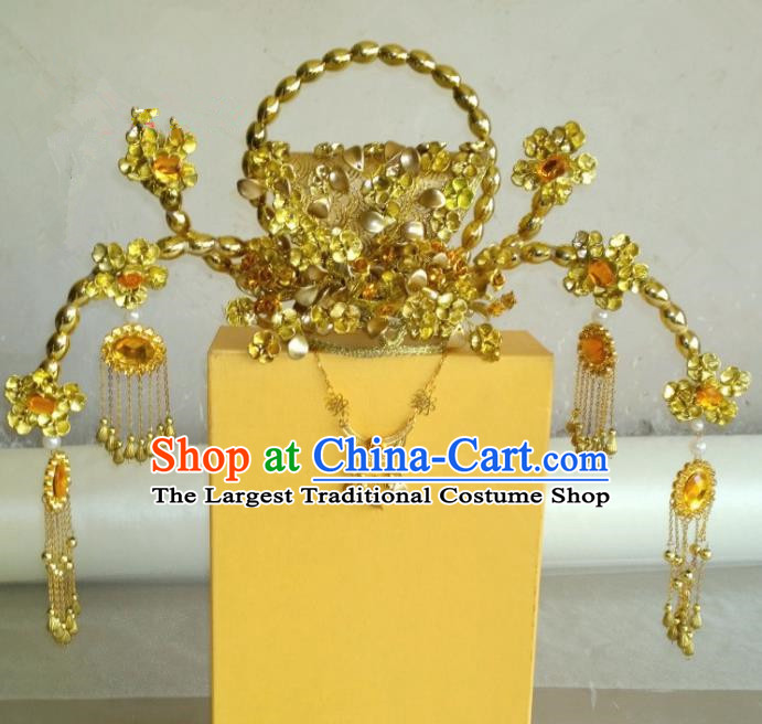 Chinese Ancient Wedding Golden Hair Accessories Tang Dynasty Empress Phoenix Coronet Headwear for Women