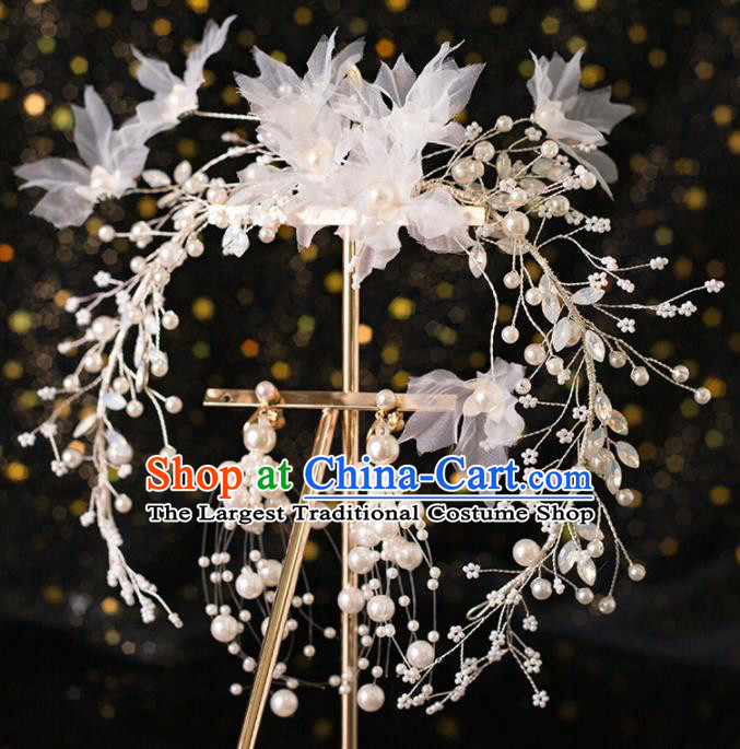 Top Grade Handmade Wedding Hair Accessories Bride White Silk Flowers Hair Clasp Headwear for Women