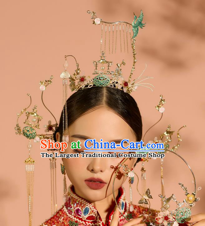 Chinese Ancient Wedding Hair Accessories Palace Phoenix Coronet Bride Hairpins Headwear for Women