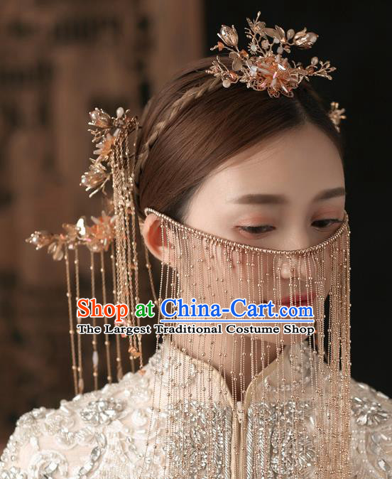 Chinese Ancient Bride Hair Crown Wedding Hair Accessories Tassel Hairpins Headwear for Women