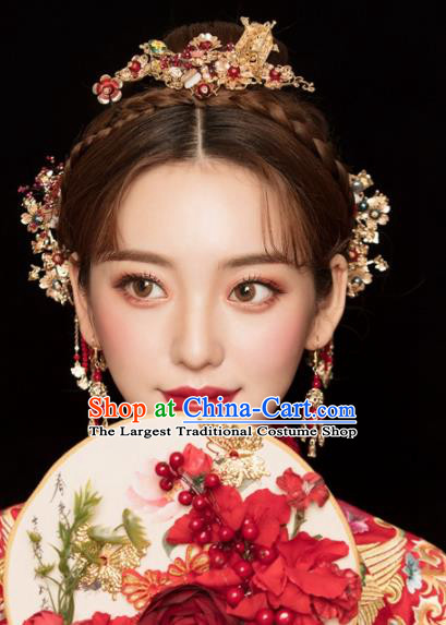 Chinese Ancient Palace Bride Wedding Hair Accessories Tassel Hairpins Headwear for Women