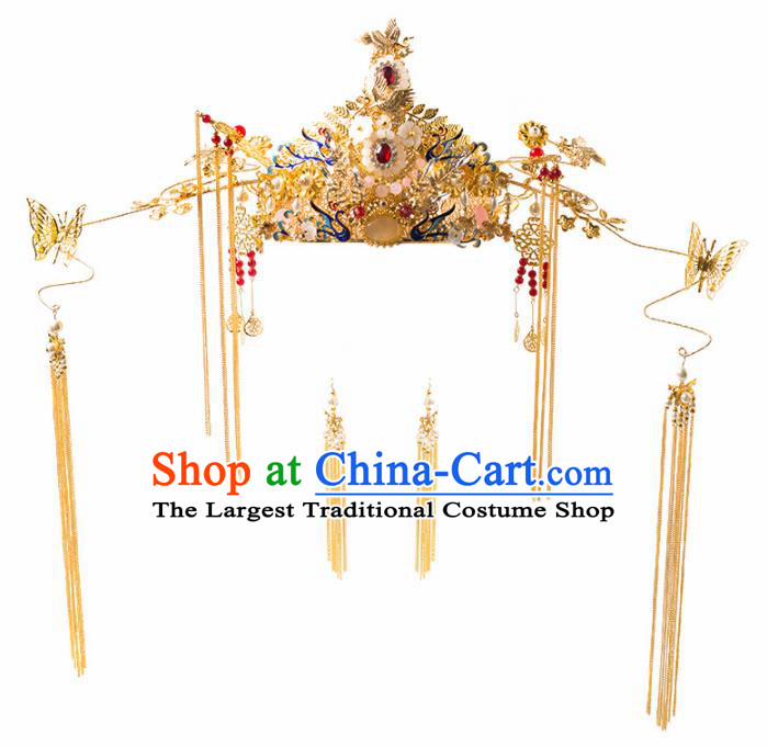 Chinese Ancient Palace Bride Phoenix Coronet Wedding Hair Accessories Tassel Hairpins Headwear for Women