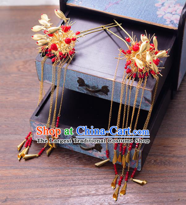 Chinese Ancient Palace Bride Hair Combs Wedding Hair Accessories Tassel Hairpins Headwear for Women