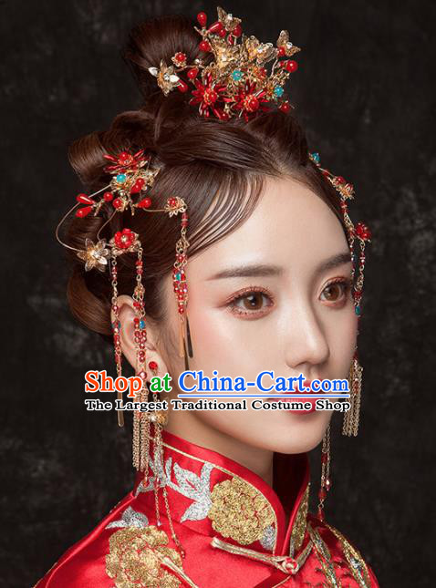 Chinese Ancient Palace Bride Hair Accessories Tassel Hair Clips Hairpins Headwear for Women