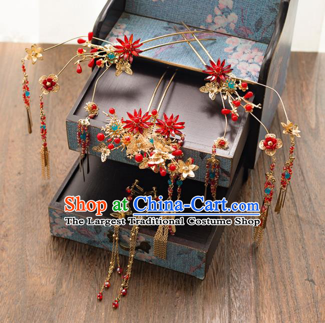 Chinese Ancient Palace Bride Hair Accessories Tassel Hair Clips Hairpins Headwear for Women