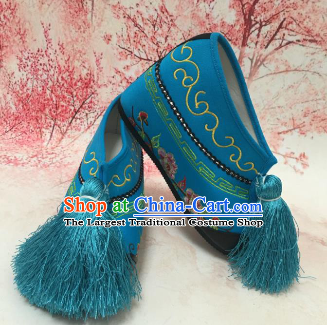 Traditional Chinese Shoes Ancient Princess Blue Shoes Beijing Opera Boots for Women