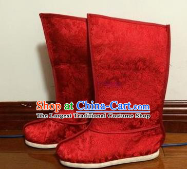 Chinese Traditional Shoes Beijing Opera Shoes Ancient Wedding Red Satin Boots for Men