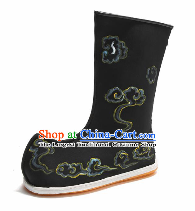 Chinese Traditional Shoes Ancient Swordsman Black Boots Opera Shoes Hanfu Embroidered Shoes for Men