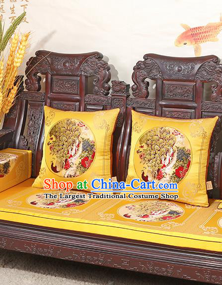 Chinese Classical Household Ornament Traditional Handmade Yellow Brocade Cushion Back Cushion