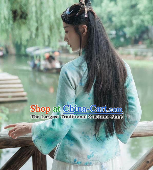 Chinese Traditional Costumes National Tang Suit Blouse Green Silk Qipao Shirt for Women