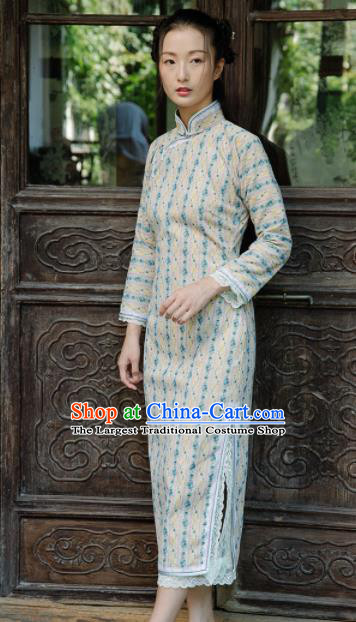 Chinese Traditional Costumes National Beige Qipao Dress Classical Cheongsam for Women