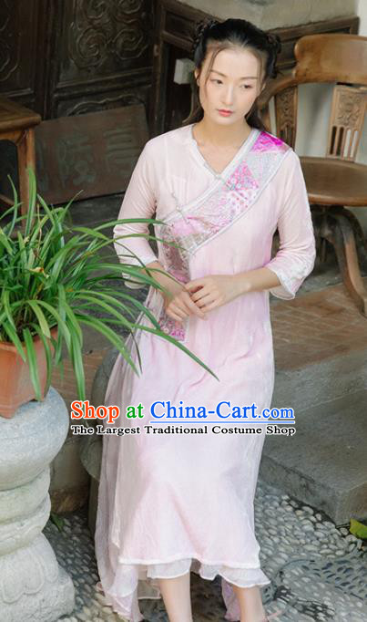 Chinese Traditional Costumes National Pink Qipao Dress Classical Cheongsam for Women