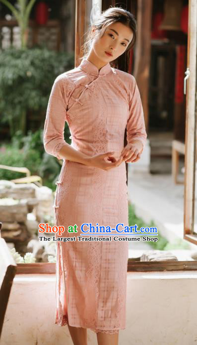 Chinese Traditional Tang Suit Costumes National Pink Qipao Dress Classical Cheongsam for Women