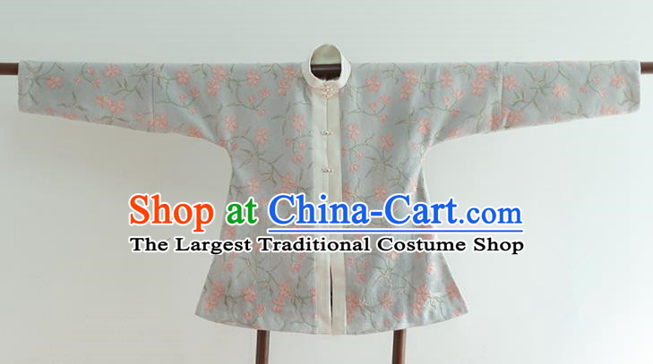 Chinese Ancient Ming Dynasty Historical Costumes Traditional Blue Blouse for Women