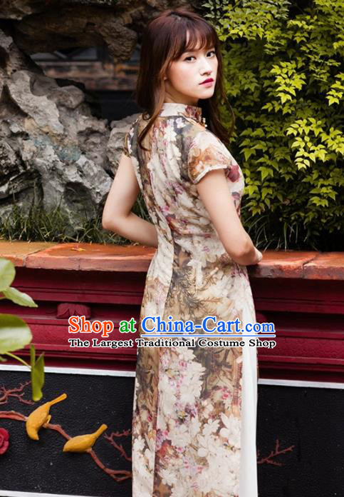 Chinese National Costumes Printing Qipao Dress Traditional Tang Suit Cheongsam for Women