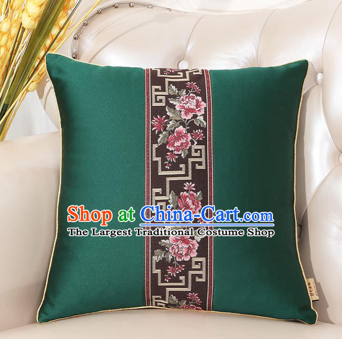 Chinese Classical Household Ornament Green Brocade Back Cushion Traditional Handmade Throw Pillow
