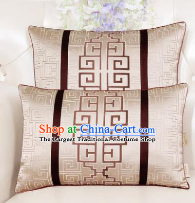 Chinese Classical Household Ornament Lucky Pattern Beige Brocade Back Cushion Traditional Handmade Waist Pillow