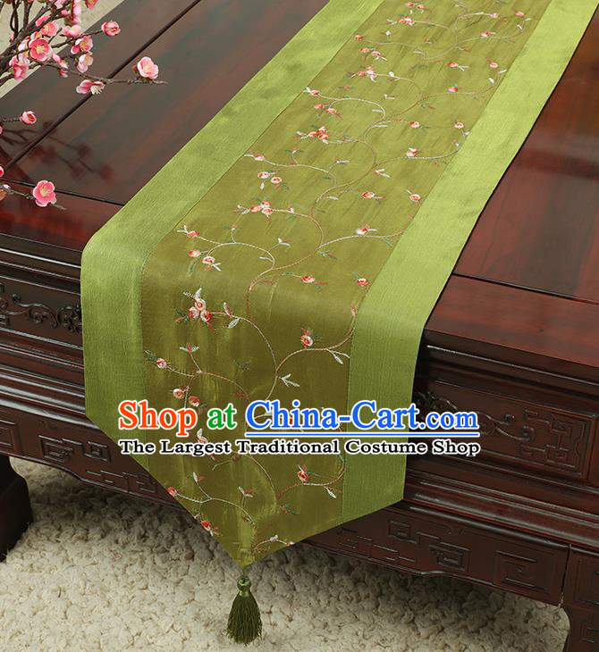 Chinese Traditional Handmade Table Cover Cloth Classical Household Ornament Green Brocade Table Flag