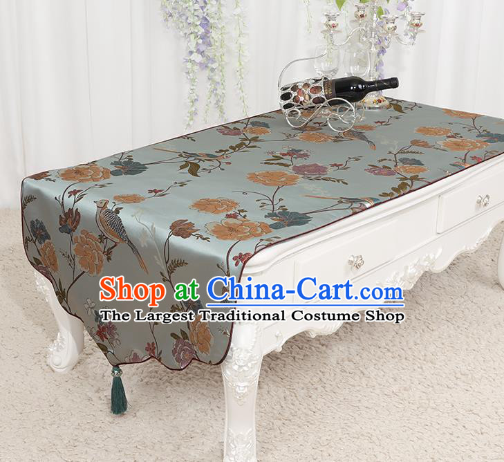 Chinese Classical Light Blue Brocade End Table Cover Traditional Household Handmade Table Cloth