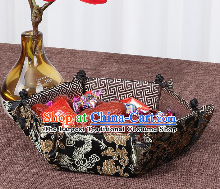 Chinese Traditional Household Accessories Classical Dragon Pattern Black Brocade Storage Box Candy Tray