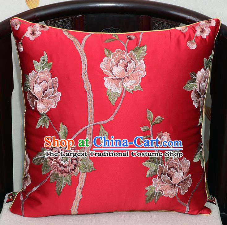 Chinese Classical Household Ornament Traditional Red Brocade Back Cushion Cover