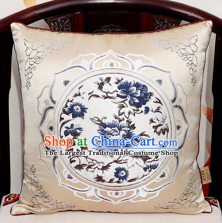 Chinese Classical Household Ornament Traditional Beige Brocade Back Cushion Cover