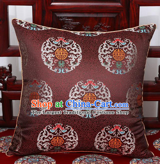 Chinese Classical Household Ornament Traditional Brown Brocade Back Cushion Cover