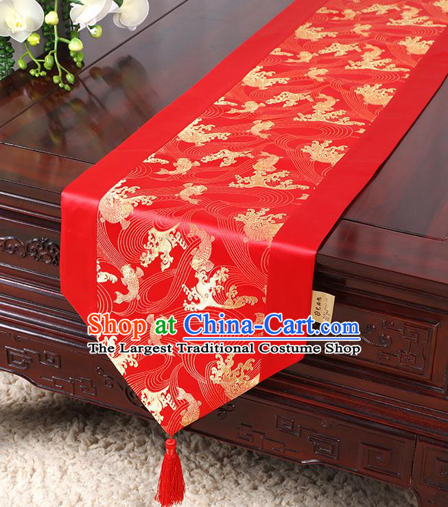 Chinese Traditional Table Cloth Classical Handmade Household Ornament Red Brocade Table Flag