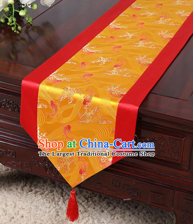 Chinese Traditional Table Cloth Classical Handmade Household Ornament Wave Pattern Red Brocade Table Flag