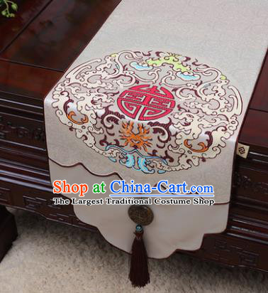 Chinese Traditional Pattern Beige Brocade Table Cloth Classical Household Ornament Table Flag