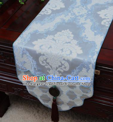 Chinese Traditional Pattern Blue Brocade Table Cloth Classical Household Ornament Table Flag