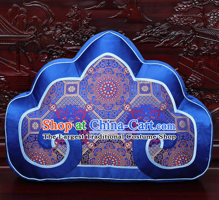 Chinese Traditional Arhat Bed Royalblue Brocade Back Cushion Cover Classical Household Ornament