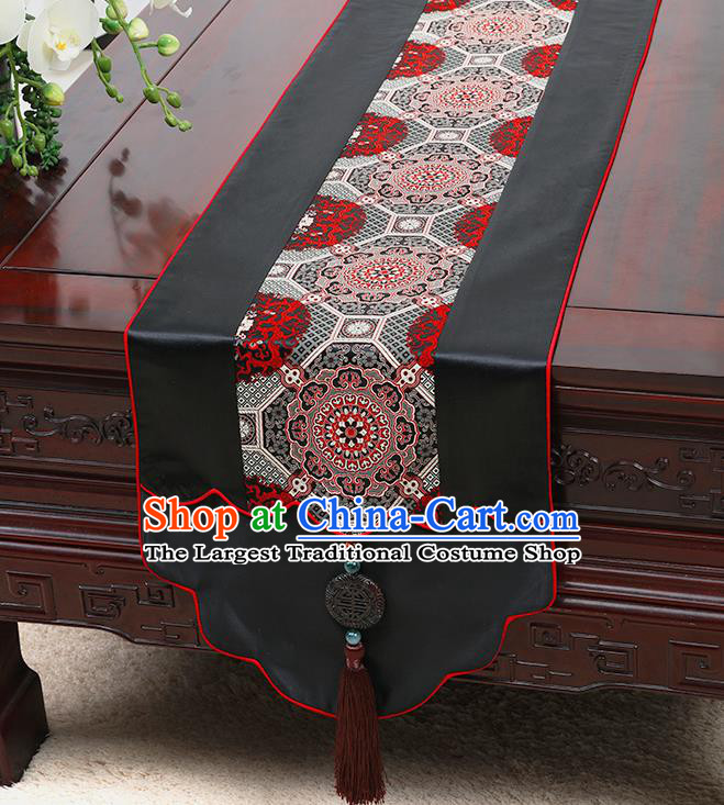 Chinese Traditional Black Brocade Table Cloth Classical Pattern Household Ornament Table Flag