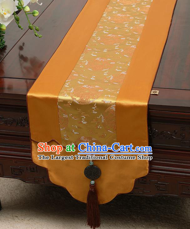 Chinese Traditional Golden Brocade Table Cloth Classical Dragons Pattern Household Ornament Table Flag