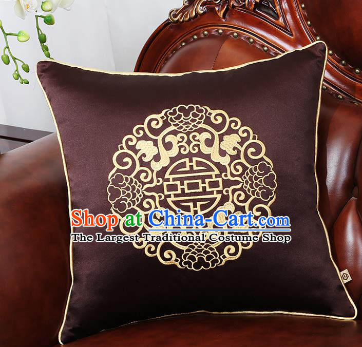 Chinese Traditional Embroidered Deep Brown Brocade Back Cushion Cover Classical Household Ornament