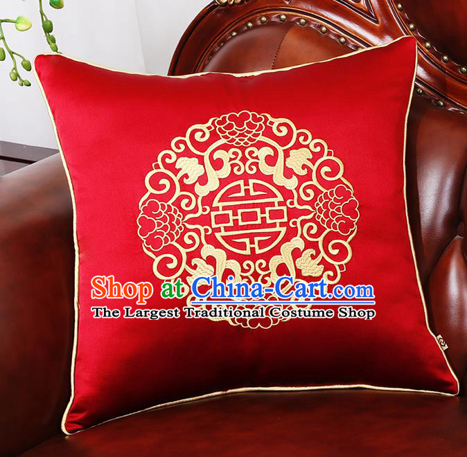 Chinese Traditional Embroidered Red Brocade Back Cushion Cover Classical Household Ornament