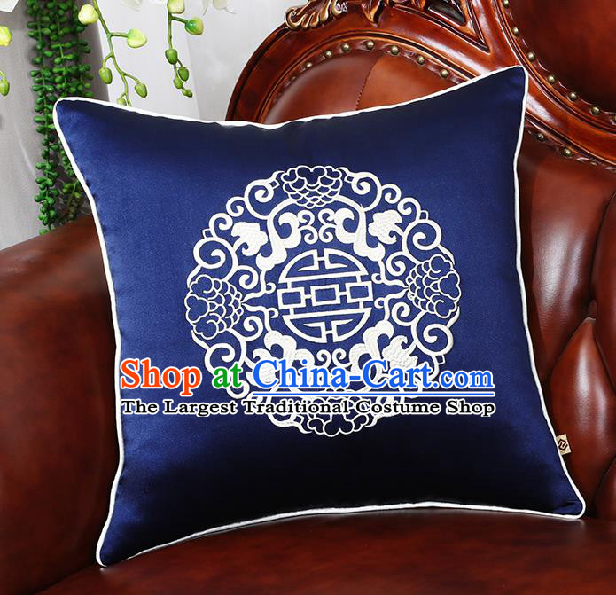 Chinese Traditional Navy Brocade Back Cushion Cover Classical Embroidered Household Ornament