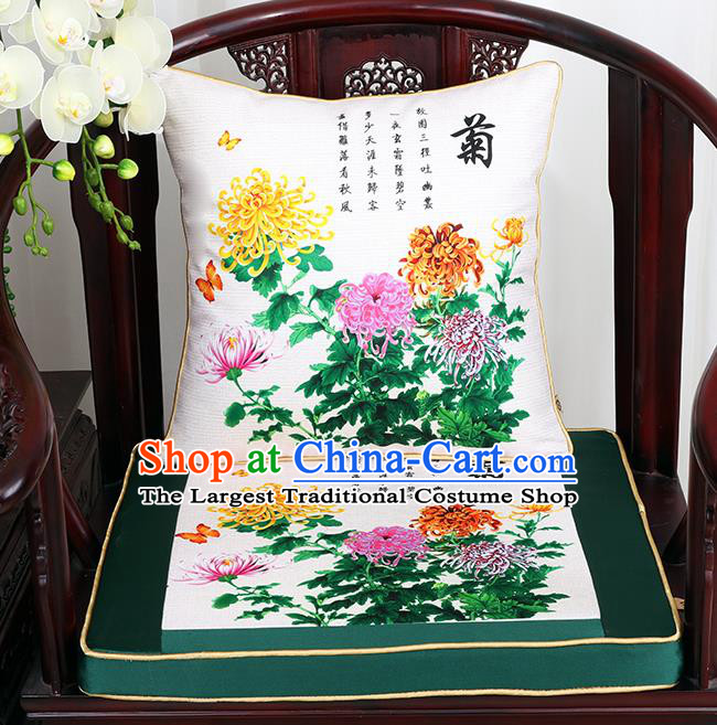 Chinese Classical Household Ornament Traditional Chrysanthemum Pattern White Brocade Cushion Cover and Armchair Mat Cover