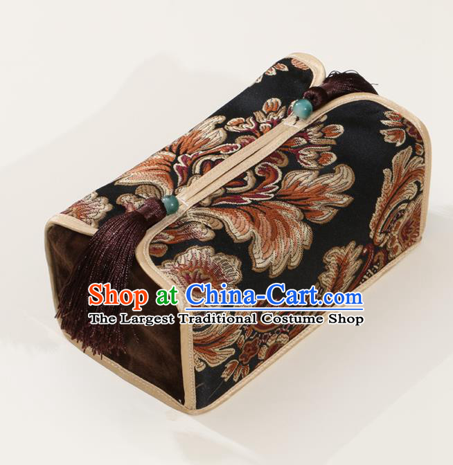 Chinese Traditional Household Accessories Classical Pattern Black Brocade Paper Box Storage Box Cover