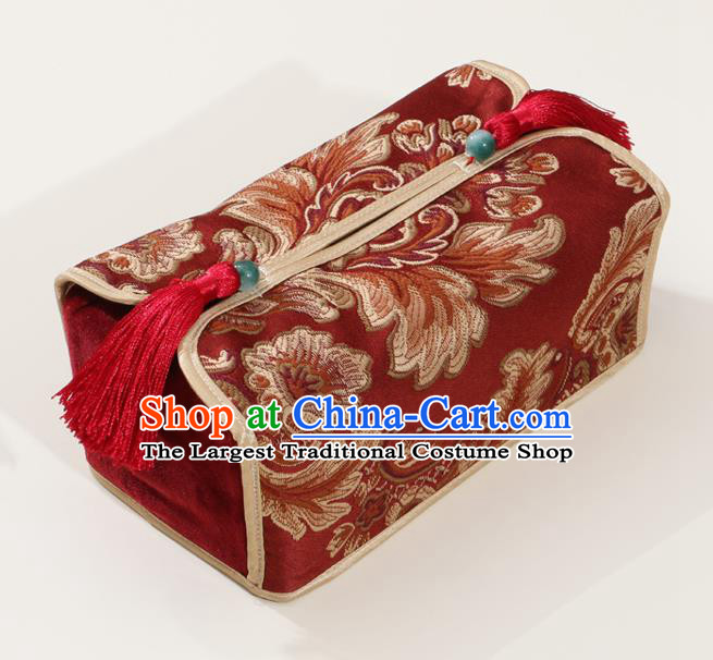 Chinese Traditional Household Accessories Classical Pattern Red Brocade Paper Box Storage Box Cover